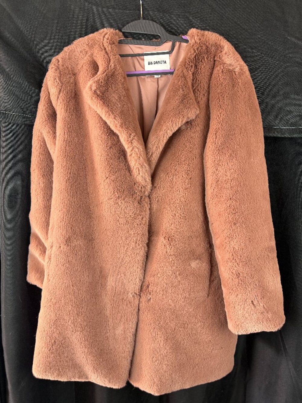 BB Dakota Faux Fur Coat Ash Rose Pink Furry Jacket (Size M)